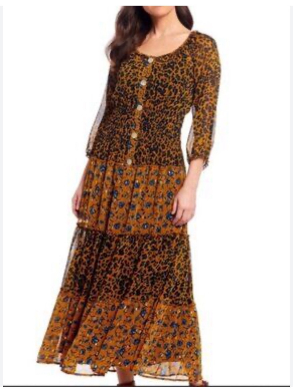 Anthropologie Fig and Flower Floral Leopard Tiered Maxi Dress | M